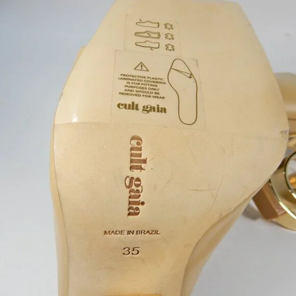 Cult Gaia Ira Spiral Swirl Slide Mule SANDAL 35 5 Natural Gold Leather NEW $458 - Picture 13 of 15